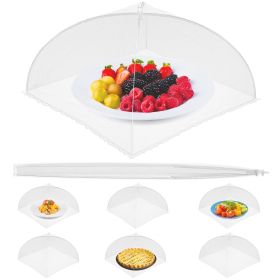 Collapsible Mesh Food Covers for Outdoors 6 pcs, 17" x 17" White Food Umbrella Mesh Cover with Stainless Steel Framework, Washable Camping Food Tent