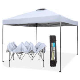 10x10ft Pop Up Canopy Tent Straight Legs Instant Canopy Outdoor With Wheeled Bags (Color: White)