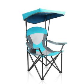 Folding Camping Chair with Shade Canopy, Heavy Duty Steel Frame with Carry Bag and Cup Holder (Actual Color: Enamel Blue)