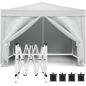 10'x10' EZ Pop Up Canopy Outdoor Portable Party Folding Tent with Removable Sidewalls + Carry Bag + 4pcs Weight Bag (Color: White)