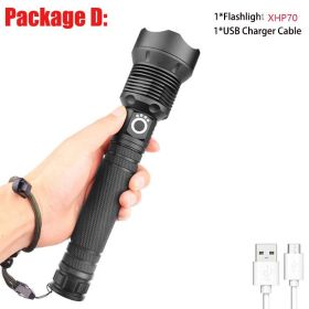 T20 Super Bright XHP90/XHP70 LED Flashlight High Lumens Zoomable Rechargeable Power Display Powerful Torch 26650 Handheld Light (Emitting Color: XHP70-D)