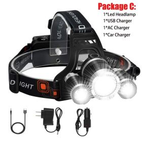 T20 LED Headlamp High Lumen 3/5 LED Light Ultra Bright Headlight USB Rechargeable 4 Modes Flashlight Waterproof Fishing Hunting (Emitting Color: 3LED Package C)