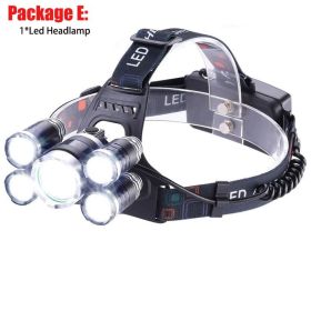 T20 LED Headlamp High Lumen 3/5 LED Light Ultra Bright Headlight USB Rechargeable 4 Modes Flashlight Waterproof Fishing Hunting (Emitting Color: 5LED Package E)