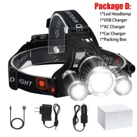 T20 LED Headlamp High Lumen 3/5 LED Light Ultra Bright Headlight USB Rechargeable 4 Modes Flashlight Waterproof Fishing Hunting (Emitting Color: 3LED Package D)