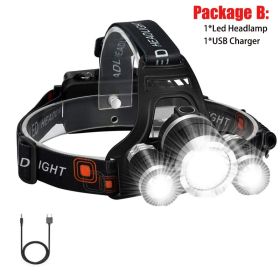 T20 LED Headlamp High Lumen 3/5 LED Light Ultra Bright Headlight USB Rechargeable 4 Modes Flashlight Waterproof Fishing Hunting (Emitting Color: 3LED Package B)