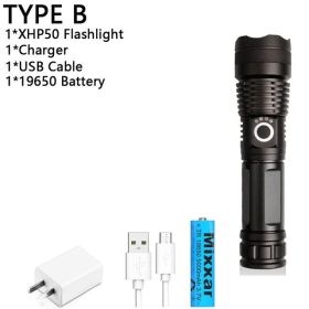 350000cd XPH90 70 50 LED/Powerful/Rechargeable/Tactical/Handled/EDC Flashlight cob Bike/Camping/Underwater/Search/Portable Light (Emitting Color: B-XHP50)