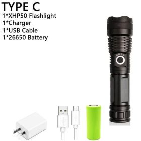 350000cd XPH90 70 50 LED/Powerful/Rechargeable/Tactical/Handled/EDC Flashlight cob Bike/Camping/Underwater/Search/Portable Light (Emitting Color: C-XHP50)