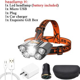 ZK20 LED Headlamp 8000 Lumen Torch Flashlight Headlight Waterproof Head Light Camping Hiking Fishing Mining Light Lamp Torch (Emitting Color: H)