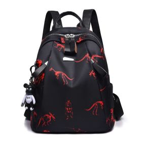 Anti-thief Feather Print Women Backpack Waterproof Travel Casual Schoolbag (Color: The dinosaur)