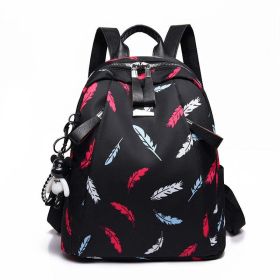 Anti-thief Feather Print Women Backpack Waterproof Travel Casual Schoolbag (Color: Red feathers)