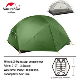 Naturehike Mongar 2 Tent 2 Person Backpacking Tent 20D Ultralight Travel Tent Waterproof Hiking Survival Outdoor Camping Tent (Color: 210T - Forest Green)