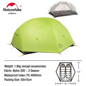 Naturehike Mongar 2 Tent 2 Person Backpacking Tent 20D Ultralight Travel Tent Waterproof Hiking Survival Outdoor Camping Tent (Color: 20D - Green)