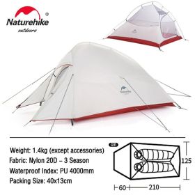 Naturehike Upgraded Cloud Up 2 Ultralight Tent Free Standing 20D Fabric Camping Tents For 2 Person With free Mat NH17T001-T (Color: 20D - Gray)