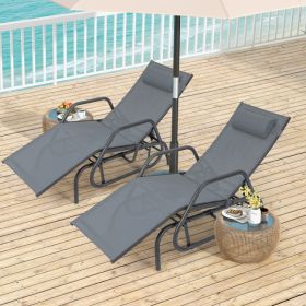 Outdoor Chaise Lounge Glider Chair with Armrests and Pillow (Color: Gray)