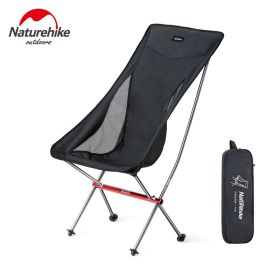 Naturehike Folding Picnic Chair Outdoor Portable Lightweight Camping Chair Backpack Fishing Chair Foldable High Beach Chair YL06 (Color: Black)