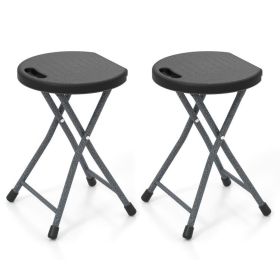 Folding Stool with Built-in Handle for Adults (Color: Black, Silver)