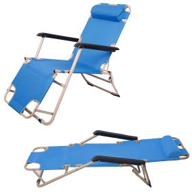 Set of 2 Portable Chaise Lounge Chair 60"L Flat Folding Outdoor Recliner Chair, Dark Blue/Blue (Color: Blue)