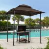 Outdoor Grill Gazebo 8 x 5 Ft;  Shelter Tent;  Double Tier Soft Top Canopy and Steel Frame with hook and Bar Counters