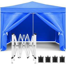 10'x10' EZ Pop Up Canopy Outdoor Portable Party Folding Tent with Removable Sidewalls + Carry Bag + 4pcs Weight Bag (Color: Blue)