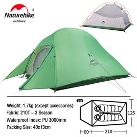 Naturehike Cloud Up 1 2 3 People Tent Ultralight 20D Camping Tent Waterproof Outdoor Hiking Travel Tent Backpacking Cycling Tent (Color: 2 Person Green)