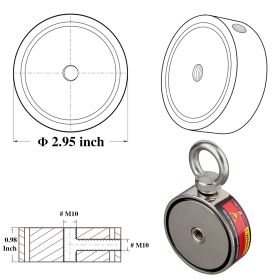 Two Sided Strong Neodymium Round Magnet Set 160KG/180KG Each side Fishing Detecting Metal Outdoor Underwater Adventure (Color: 250KGX2)