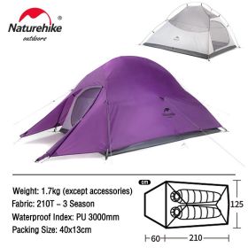 Naturehike Upgraded Cloud Up 2 Ultralight Tent Free Standing 20D Fabric Camping Tents For 2 Person With free Mat NH17T001-T (Color: 210T - Purple)